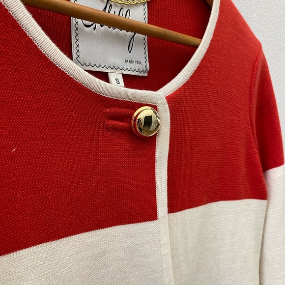 MILLY red white striped knit gold button cardigan sweater - Picture 3 of 5